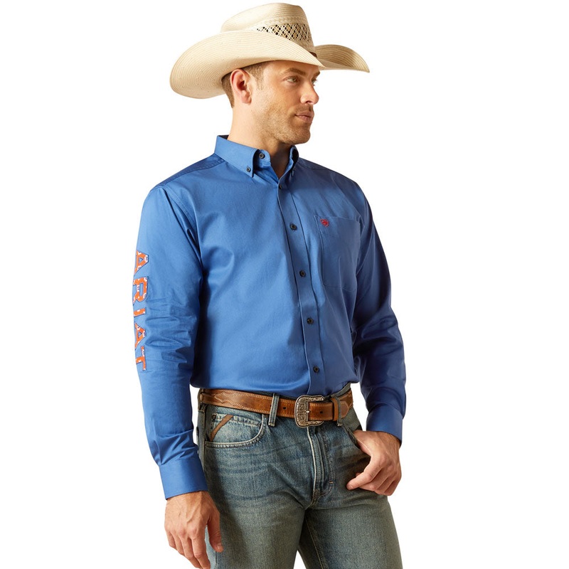 10051339 Ariat Men’s Team Logo Twill Classic Fit Long Sleeve Buttondown Shirt – Bright Cobalt