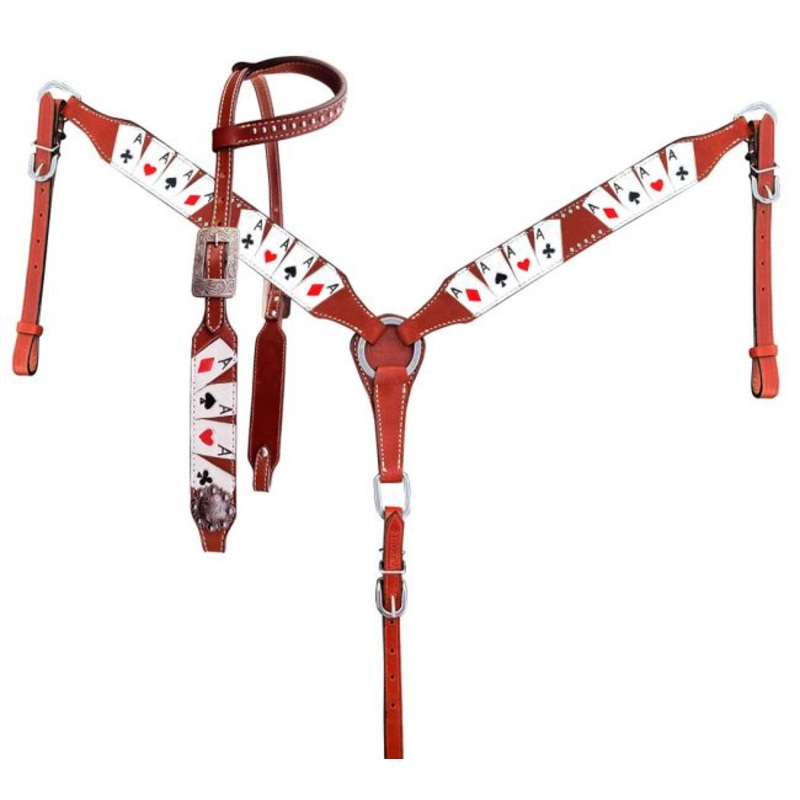 Showman Four of A Kind Painted One Ear Headstall and Breast collar Set