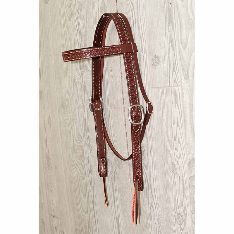 1″ Headstall, Brow, R-W, Tooled W/Ss Hardware