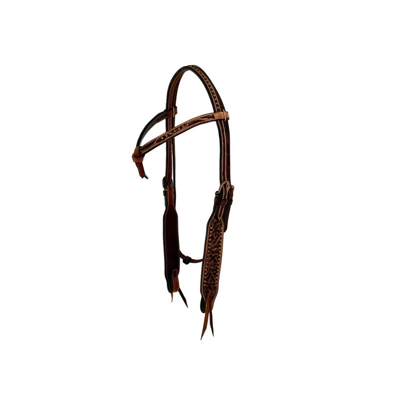 #M-122: Showman  Medium Brown Argentina headstall with Floral Tooling and copper dots