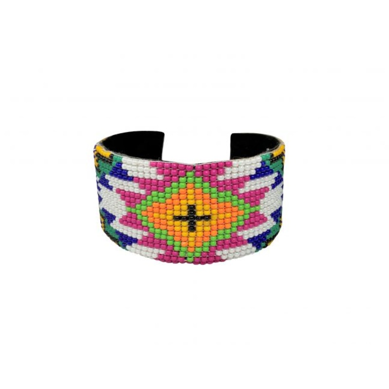 Southwest Beaded Multi-Color Cuff Bracelet – white