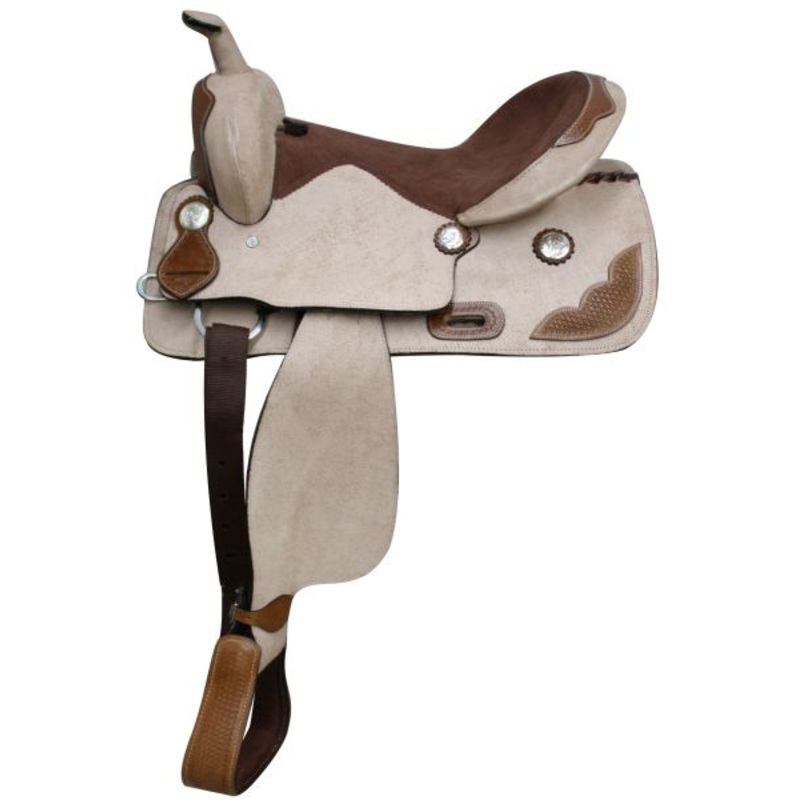#302516: 16″ Rought Out Leather Saddle with Tooled leather accents