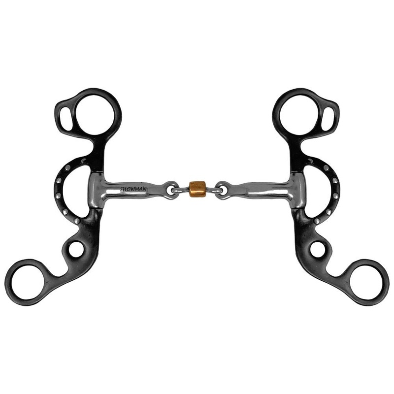 Showman Short Shank Three Piece Sweet Iron Snaffle With Copper Roller