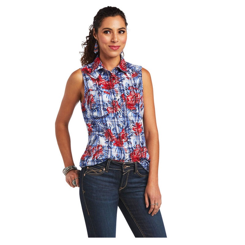 10040614 Ariat Women’s Real Billie Jean Sleeveless Shirt – Tropical Plaid