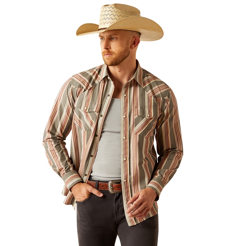 10058702 Ariat Men’s Hawk Retro Fit Long Sleeve Snap Shirt – Dark Grey