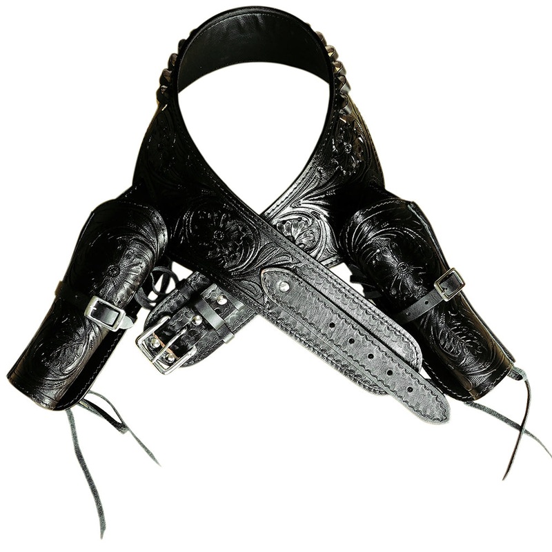 40 In Hilason Double Caliber 44/45 Leather Western Cowboy Gun Rig Holster