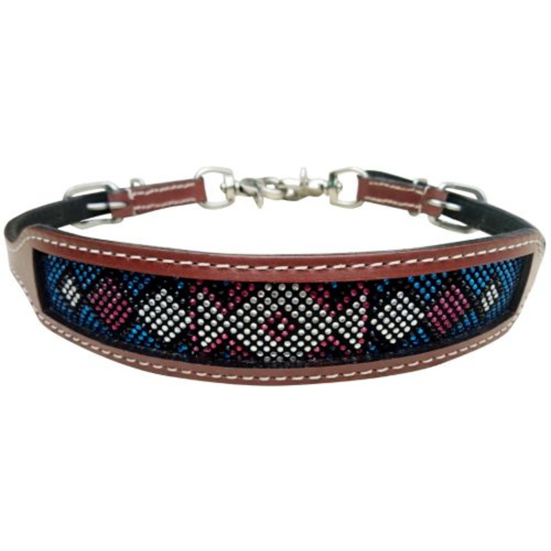 Showman wither strap with teal and pink crystal rhinestone diamond design inlay