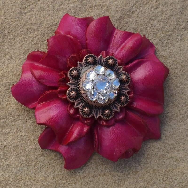 Hot Pink Carnation Flower With Copper Clear 1″ Concho