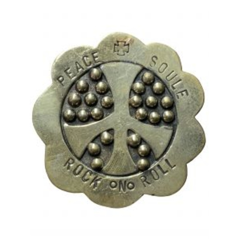 “Peace, Soule & Rock N Roll” with embossed peace sign gold tone concho with Screw