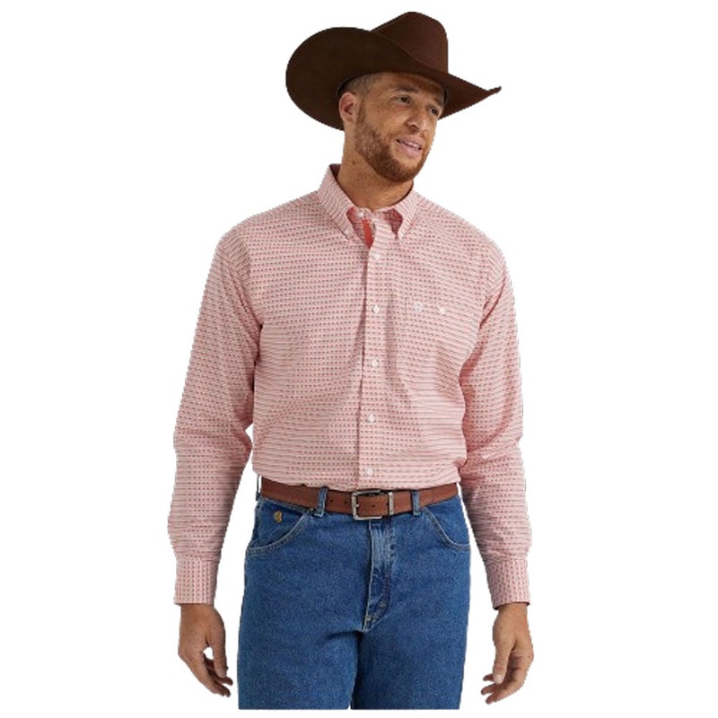 112346527 Wrangler Men’s George Strait Collection One Pocket Long Sleeve Shirt – Fiesta Red Diamond