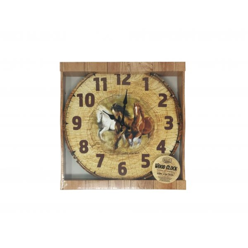 Wood Clock with Horses running wall decor