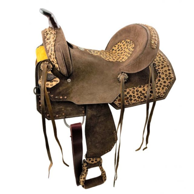 14″, 15″, 16″  DOUBLE T HARD SEAT BARREL STYLE SADDLE WITH CHEETAH SEAT