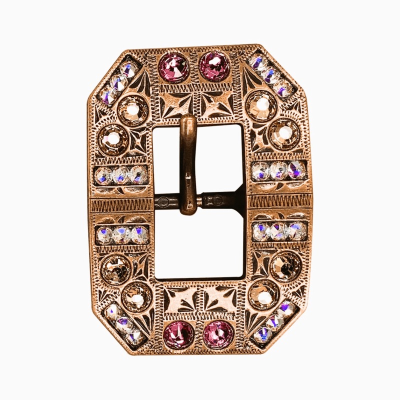 Pink AB & Champagne Copper European Crystal Square Cart Buckle