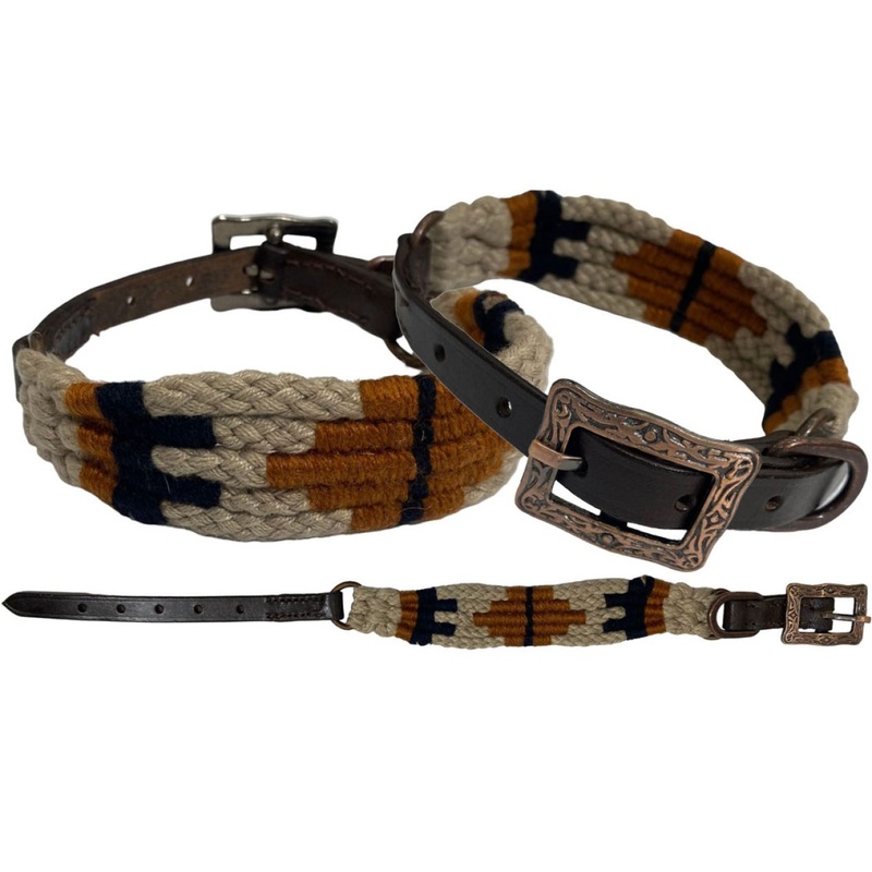 Showman Couture Corded Leather Dog Collar – Tan/Black