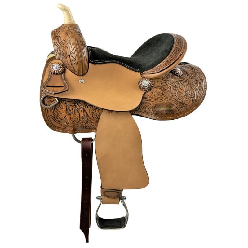 Youth Barrel Saddle- 12″ & 13″- Crystal Rhinestone Conchos – FREE SHIPPING