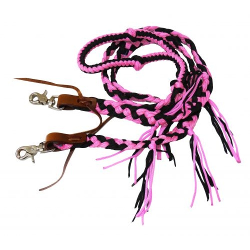#19156: Showman  8 ft braided nylon reins with tassels