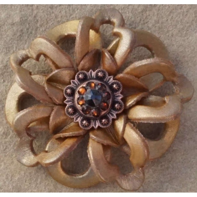 Gold Lotus Flower With Copper Jet and Topaz 1″ Concho