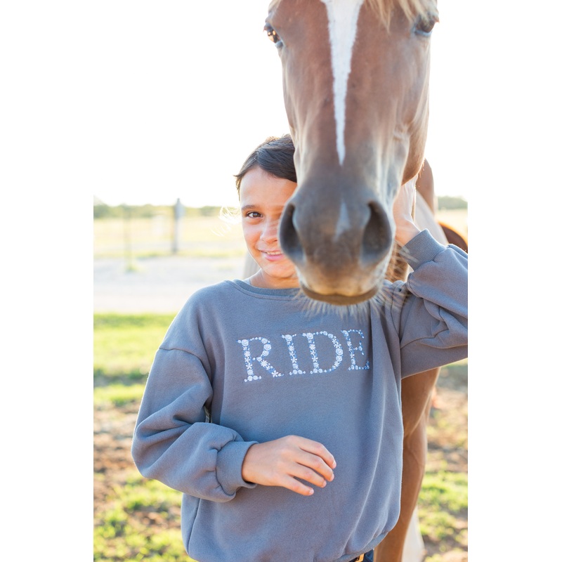 “RIDE” Sweatshirt – Grey w/Blue Ombre