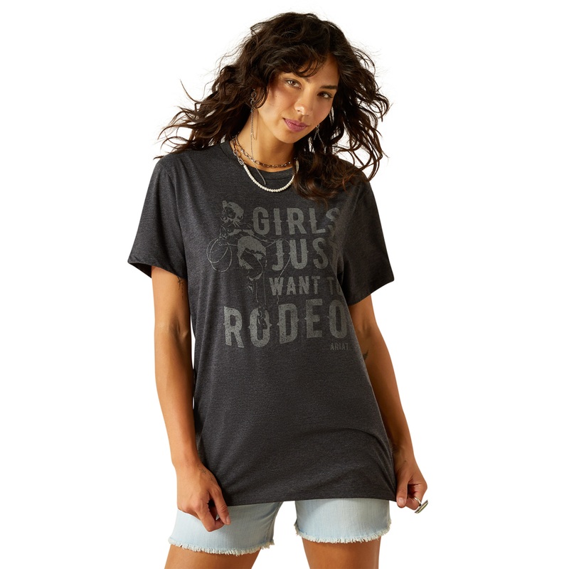 10058879 Ariat Women’s Rodeo Girls Short Sleeve T-Shirt – Charcoal Heather