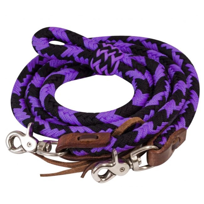 #19092: Showman  8ft braided nylon barrel reins with scissor snap ends