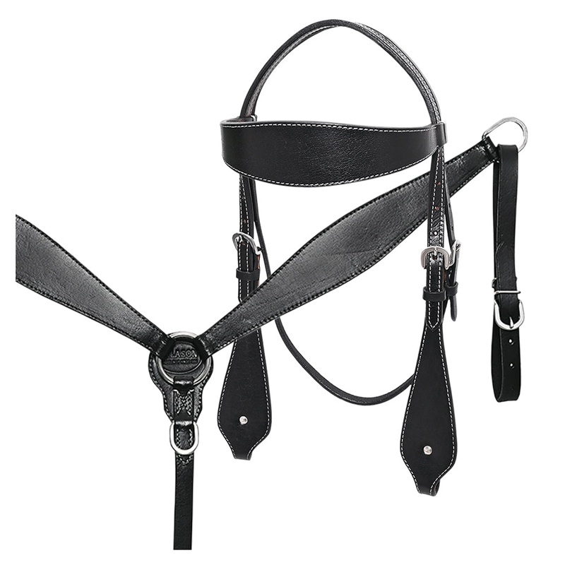 HILASON Western Horse Headstall Breast Collar Set Tack Genuine American Leather Plain Black