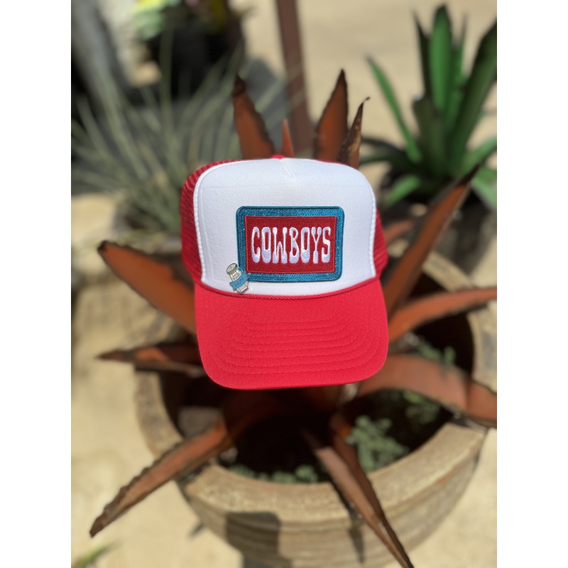 Red & White Cowboys Trucker Cap w/ Salty pin