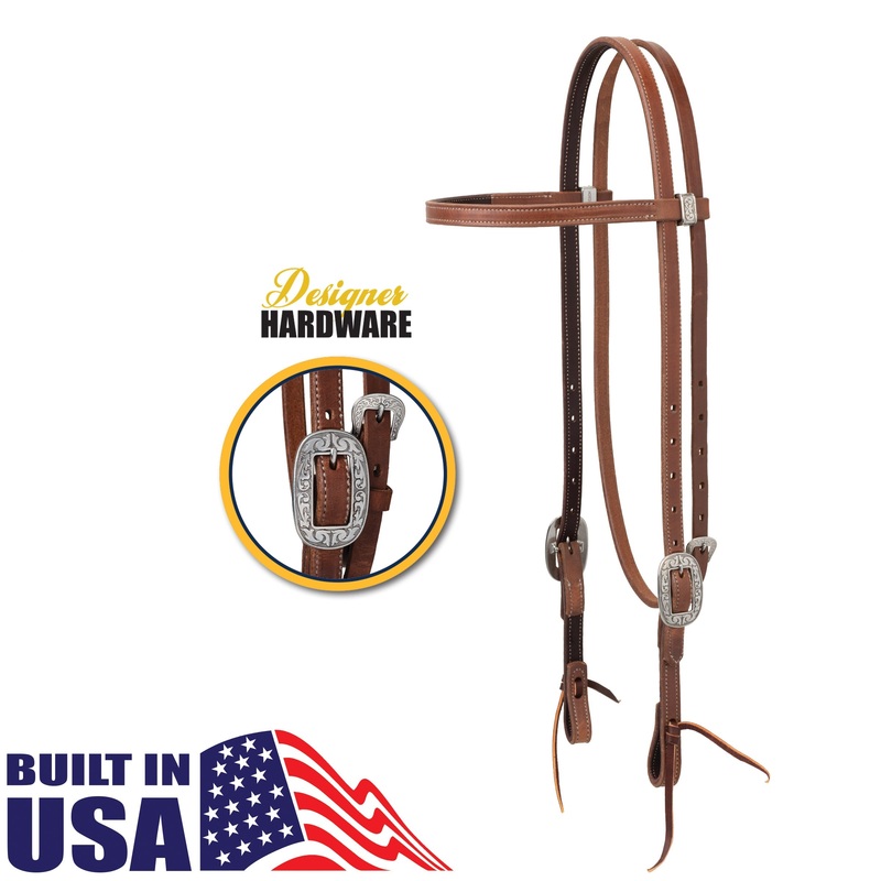 Latigo Leather Lined Headstall with Floral Designer Hardware
