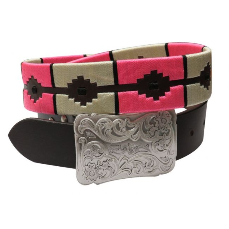 #176398: Showman Couture pink and creamwrap embroidered belt