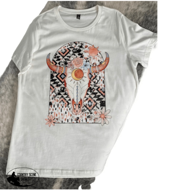A8457 – Aztec Skull Round Neck Graphic T-Shirt