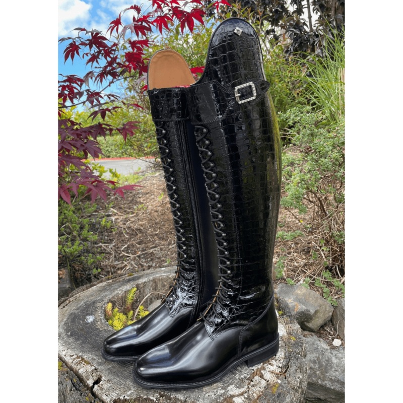 DeNiro Tintoretto Dressage Boot – Black Lucidi Croc with Swarovski Buckle