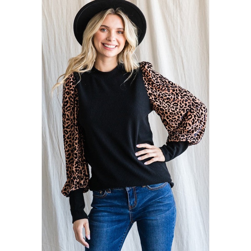 Leopard Long Balloon Sleeves Top