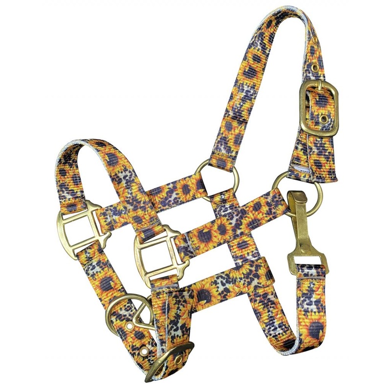 Showman Premium sunflower & cheetah print nylon halter with brass hardware