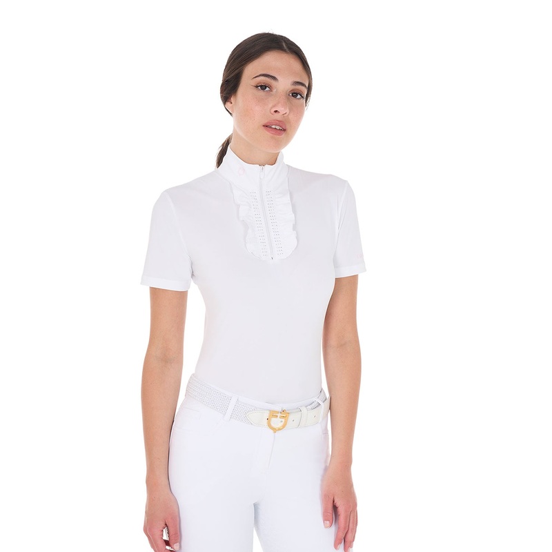 Women’s Short Sleeve Show Shirt with Ruffles & Rhinestones