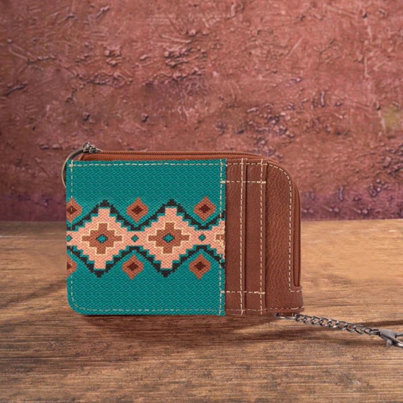 Wrangler Southwest Print Mini Zip Card Case ~ Turquoise