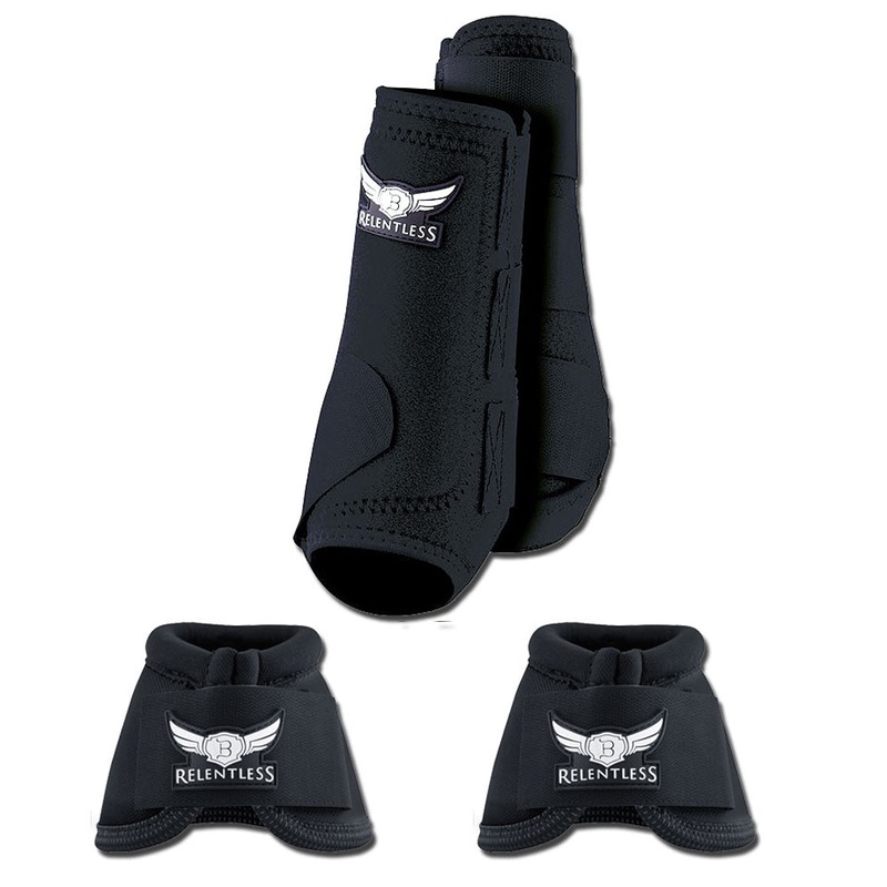 Black Cactus Ropes Trevor Brazile Relentless 2 Front Sport Boot 2 Bell Boot Value Pack Horse Leg Small Medium Large