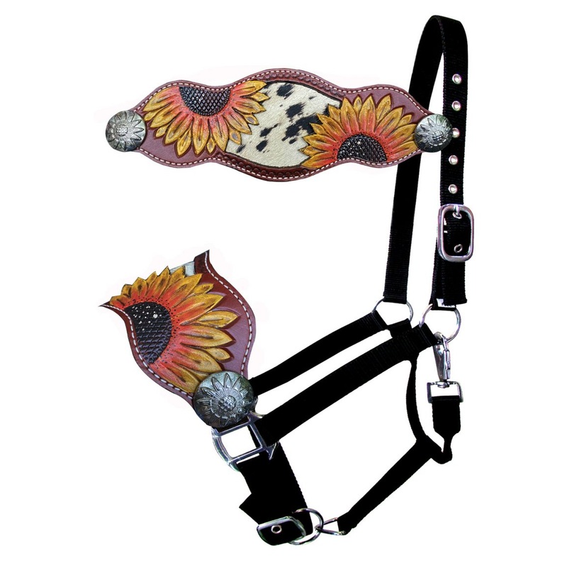 Showman  Painted Sunflower Nylon bronc halter with cowhide inlay