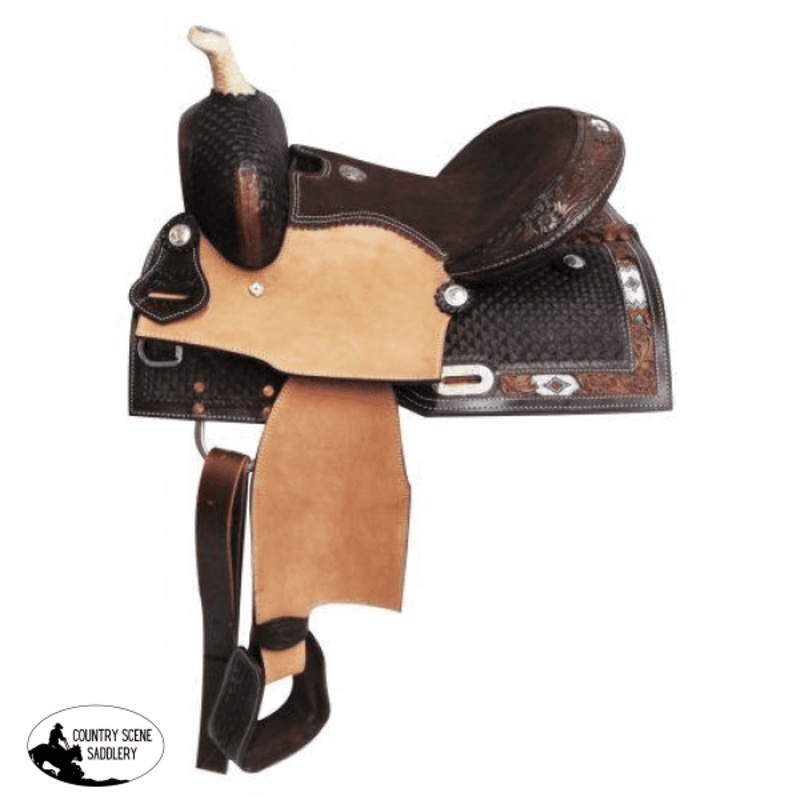 13″ Double T Pony/Youth saddle with beaded inlay.