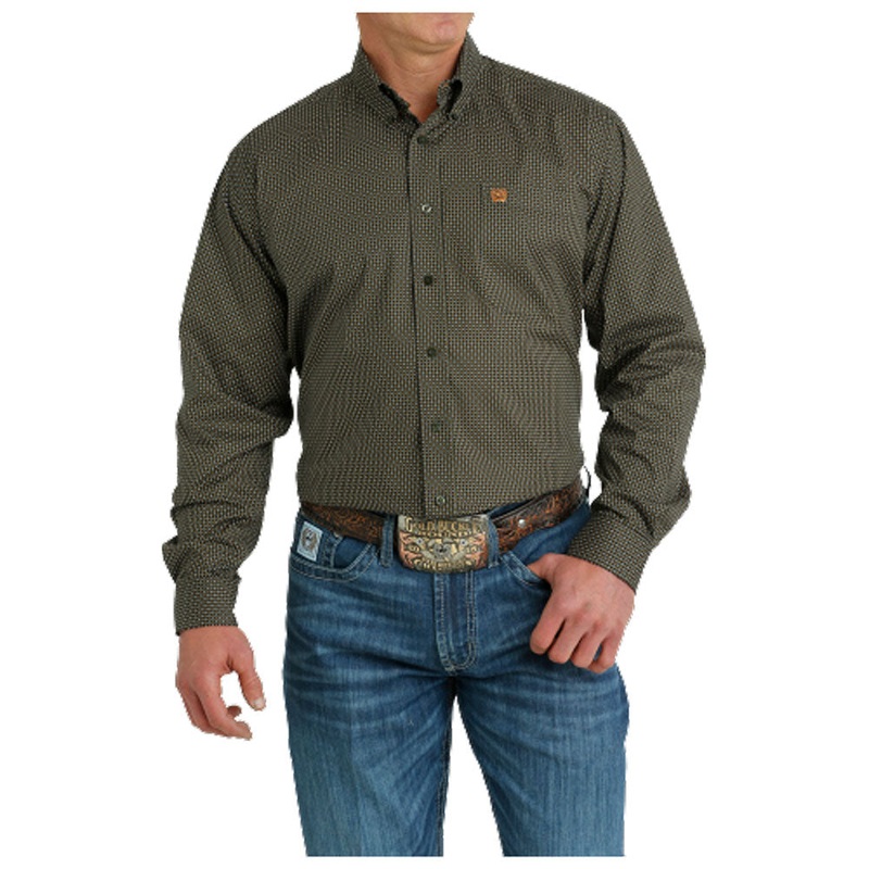 MTW1105664 Cinch Men’s Long Sleeve Stretch Buttondown Shirt – Olive Print