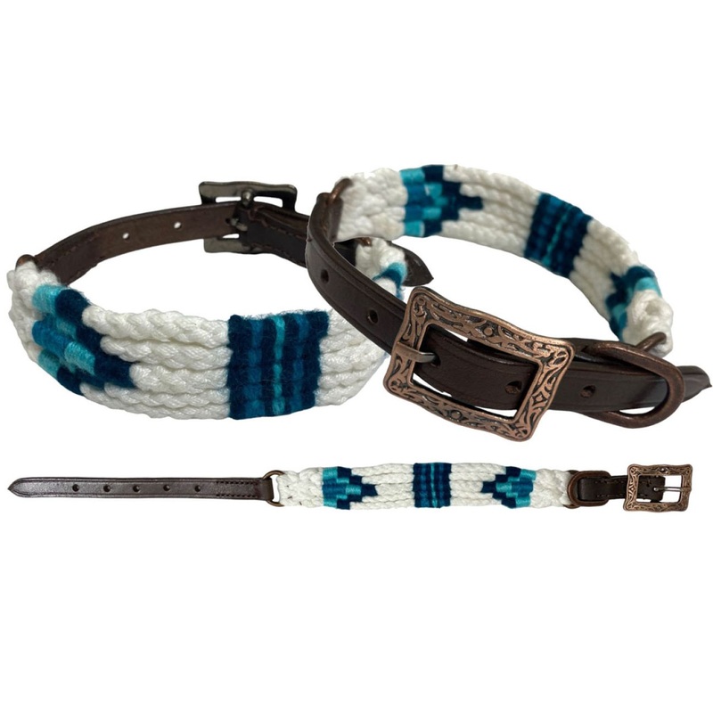 Showman Couture Corded Leather Dog Collar – Blue/White