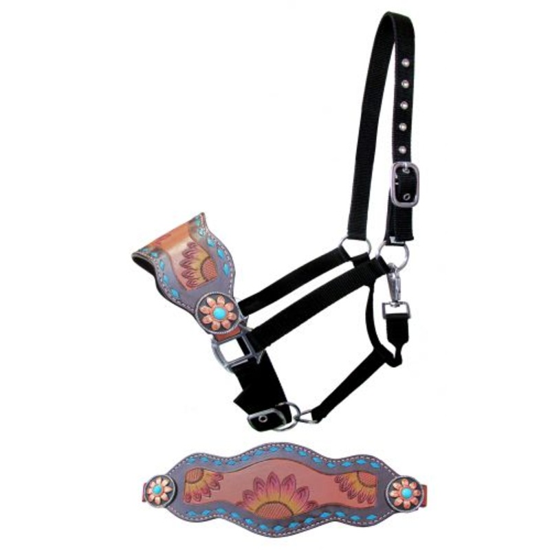 #16658: Showman  Adjustable nylon bronc halter with hand painted sunflower noseband