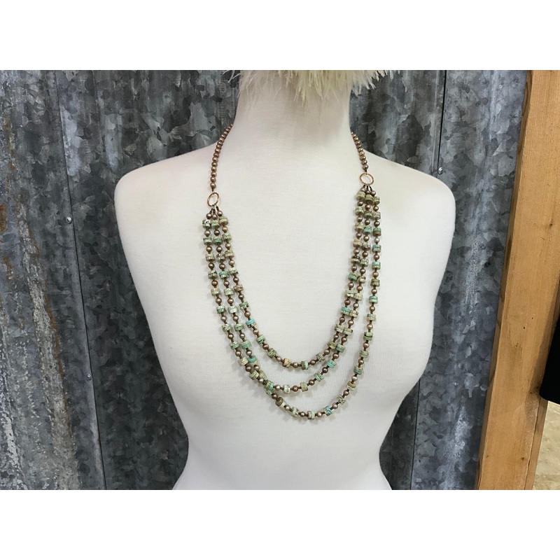 3 Strand Heishi Turquoise and Bronze Pearls