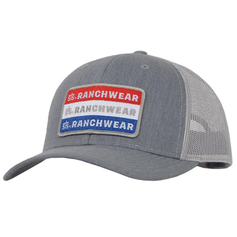 STS Ranchwear Heather Grey and Light Grey Mesh Cap with Red, White & Blue Patch