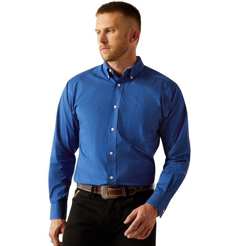 10054721 Ariat Men’s Wrinkle Free Bodie Classic Fit Long Sleeve Shirt – Navy