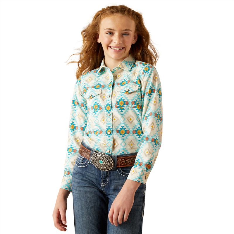 10060390 Ariat Girls’ Remy Long Sleeve Snap Shirt – Cayo Print