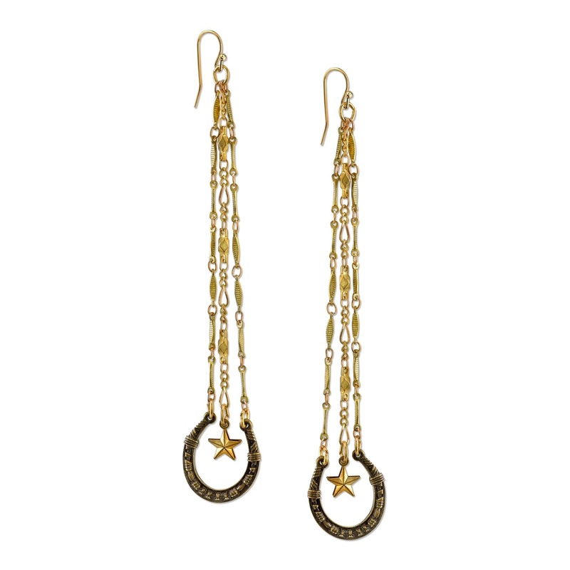 1928 Jewelry T.R.U. Lucky Horseshoe and Star Charm Linear Earrings