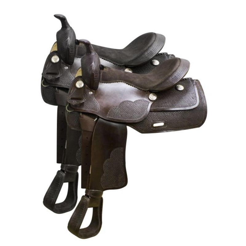 #325716: 16″ Economy western saddle with basket weave tooling