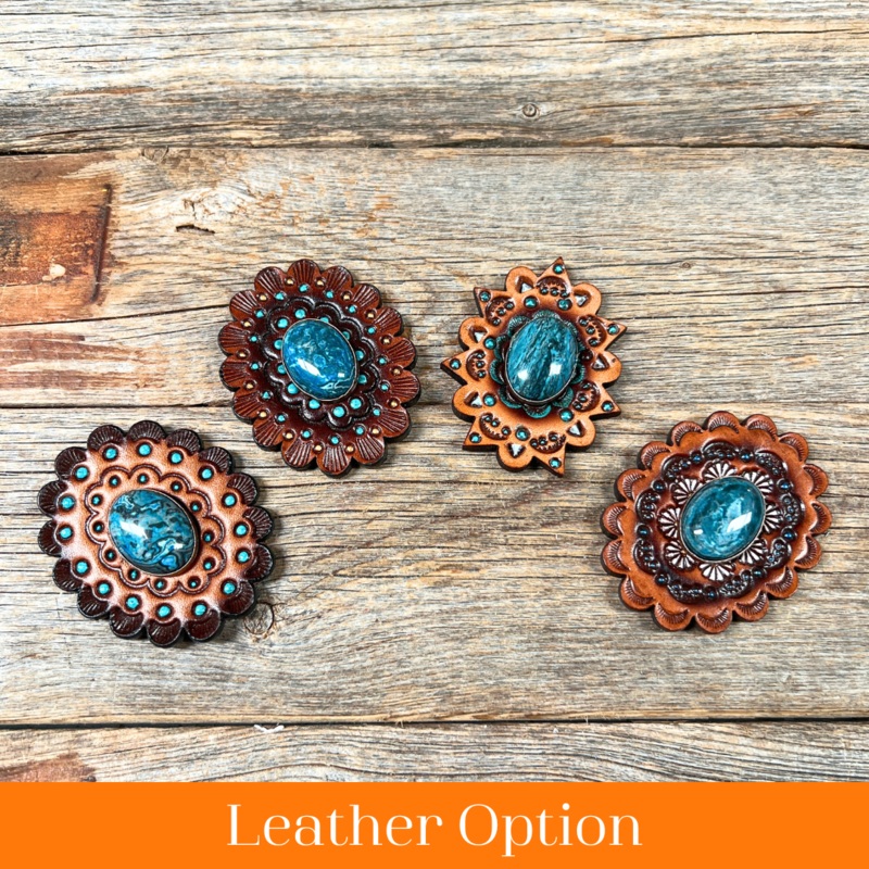 Blue Cabochon Stone – Leather Rosette Options –