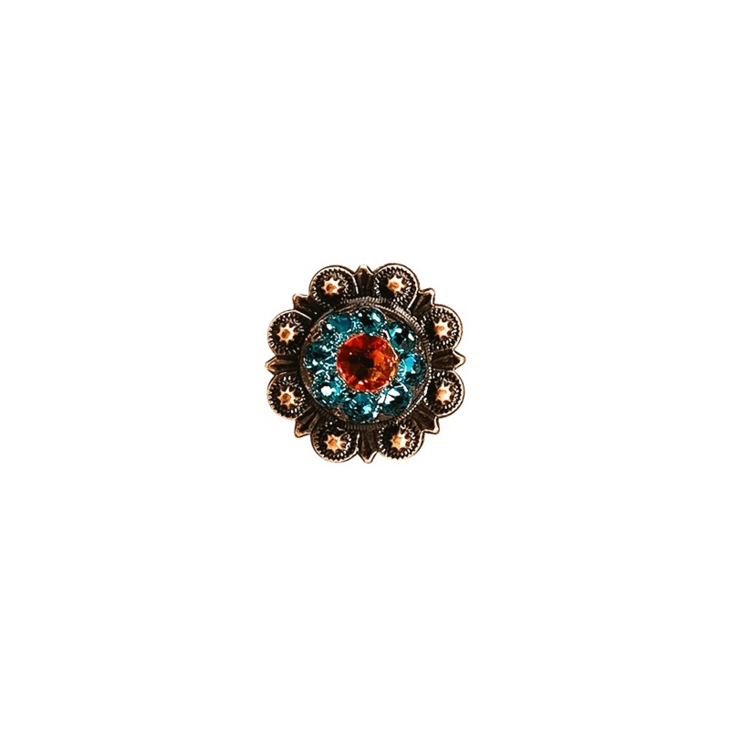 Fire Opal & Teal Copper 1″ European Crystal Concho
