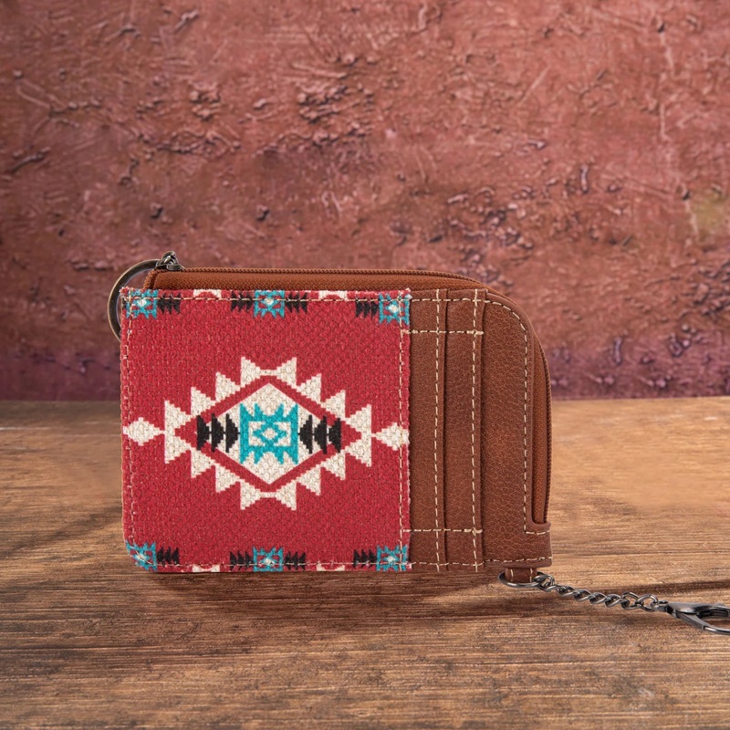 Wrangler Southwestern Art Print Mini Zip Card Case Burgundy-FREE SHIPPING