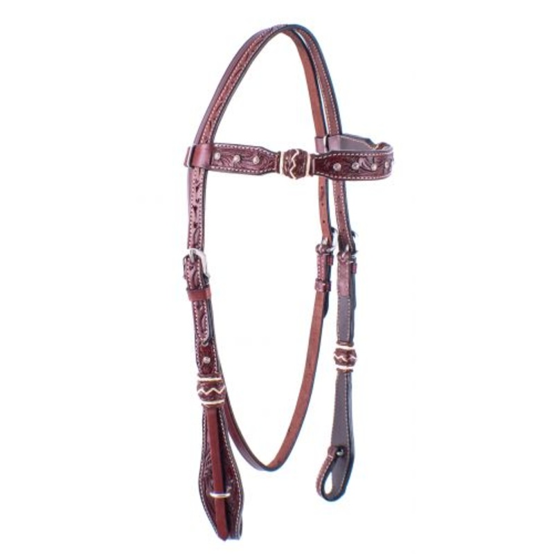 #202123: Showman  Rawhide braided headstall with crystal rhinestone studs